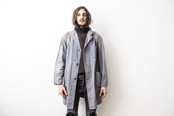 1970s Gray Work Jacket . Duster Spring Jacket . Fr
