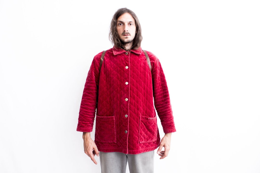 Quilted Velour Jacket 1980s . French Vintage Red Velvet Coat Etsy