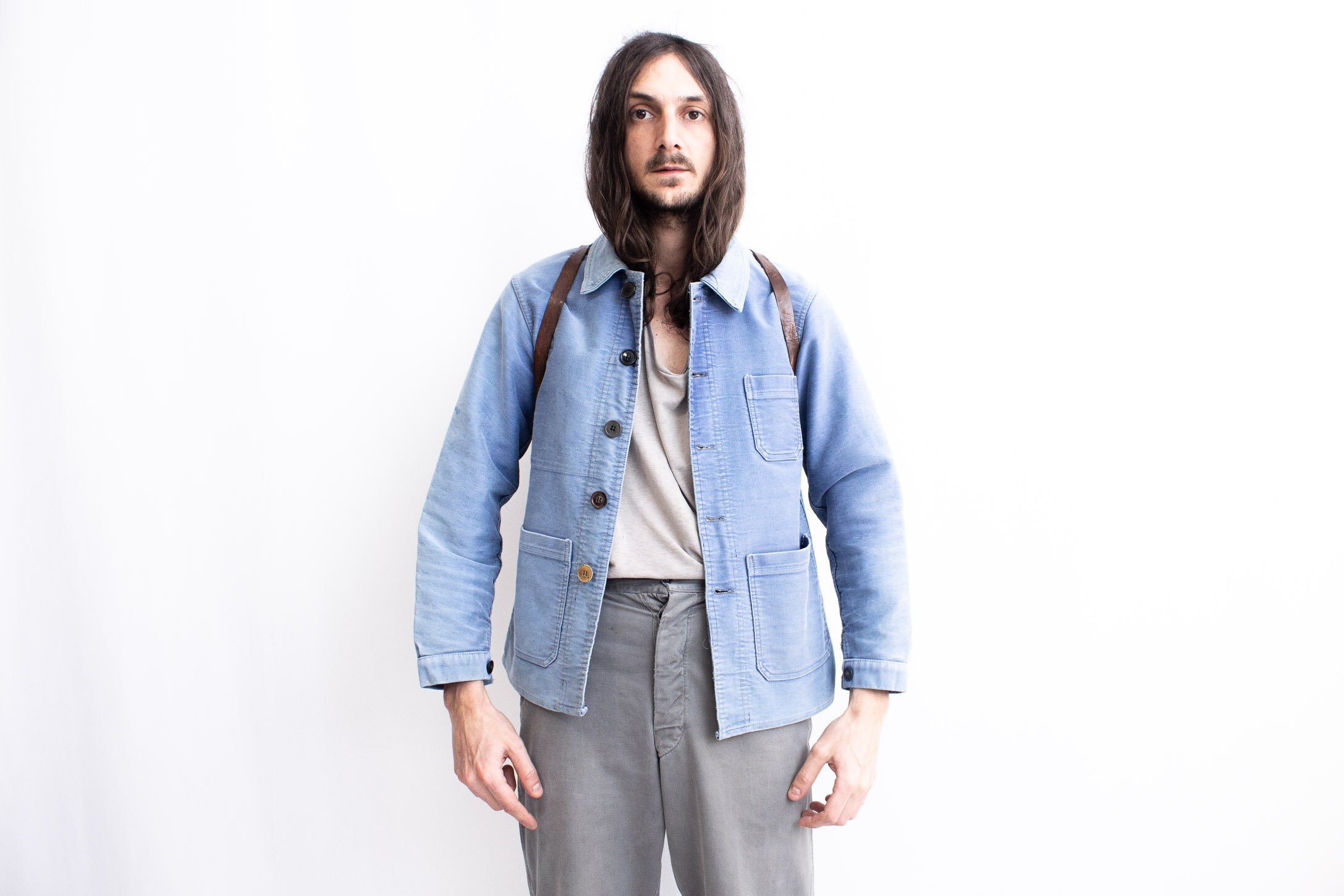 French Moleskin Work Jacket モールスキン Kai D Utility — French Moleskin Work Jacket - Black - 42, 44