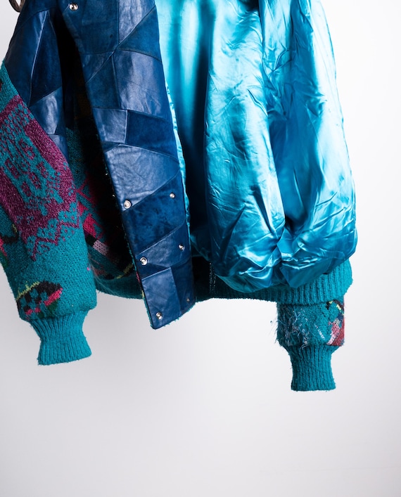 Turquoise Patchwork Tropical Wool Jacket 70s . Ba… - image 9