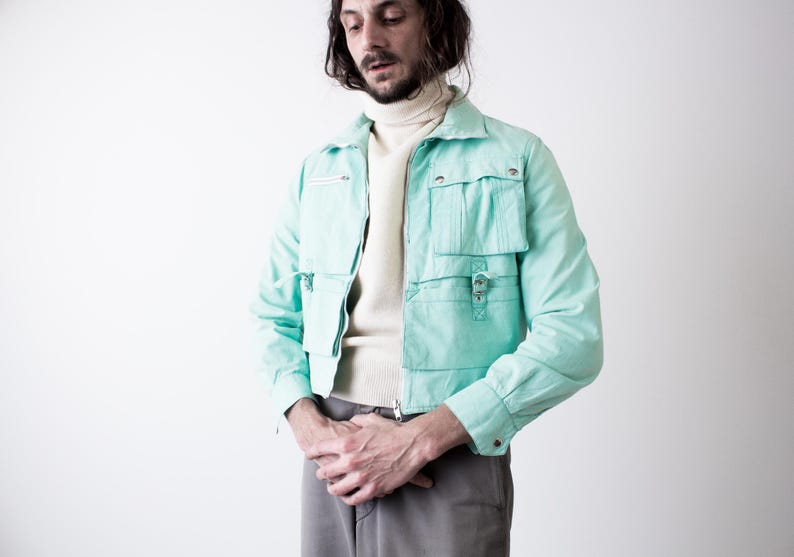80s Turquoise Workwear Cropped blouson . Utility Jacket Lightweight image 3