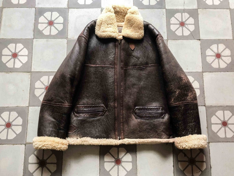 RARE CHIPIE B-3 Aviator Bomber Jacket Pilot 1980s. Sheepskin Winter blouson French Vintage zdjęcie 2