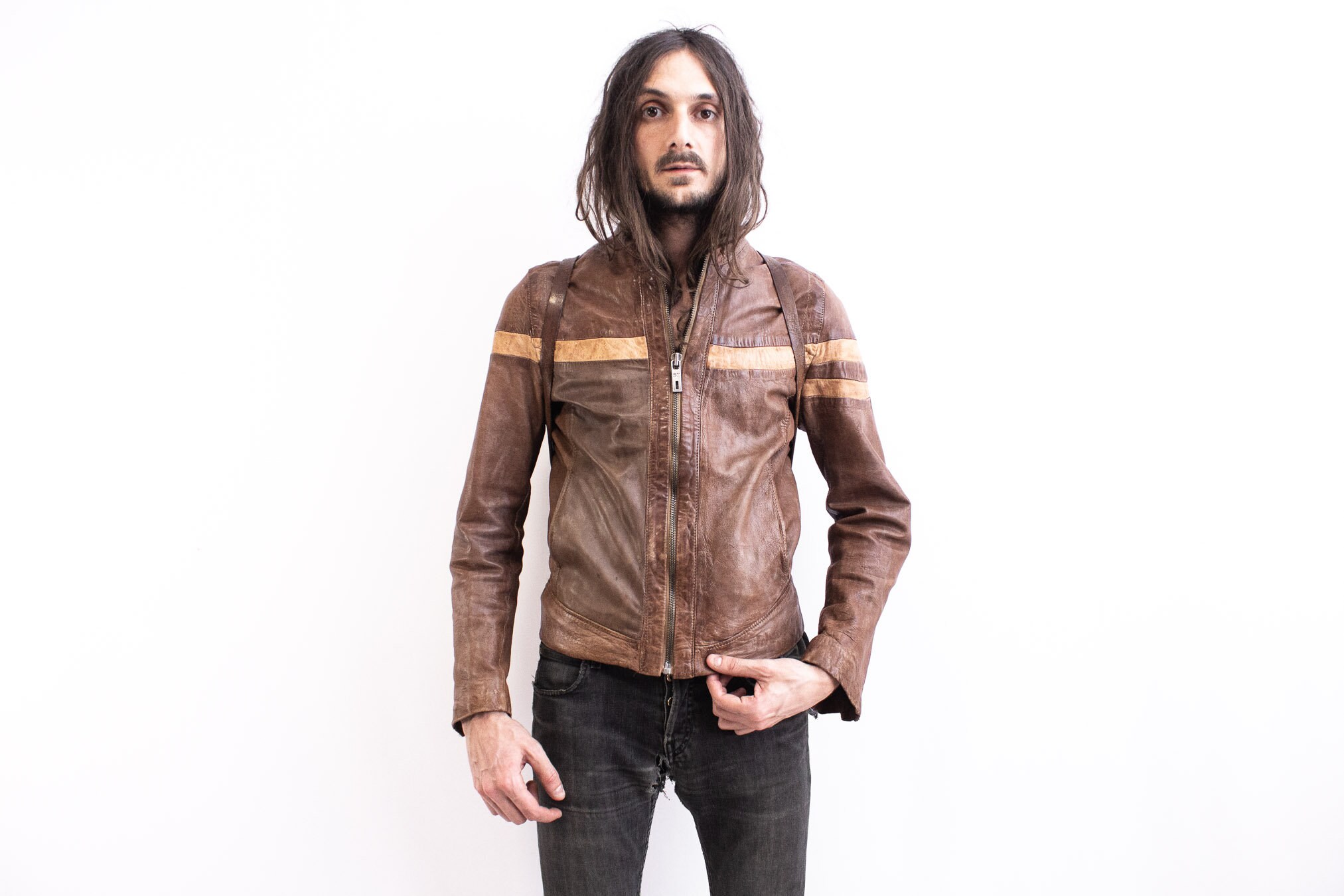 CHEVIGNON Cafe Racer Jacket 80s. Tan Leather Motorcycle
