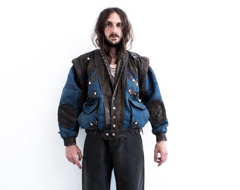 John F Gee Denim Leather Jacket Customised Studded Punk