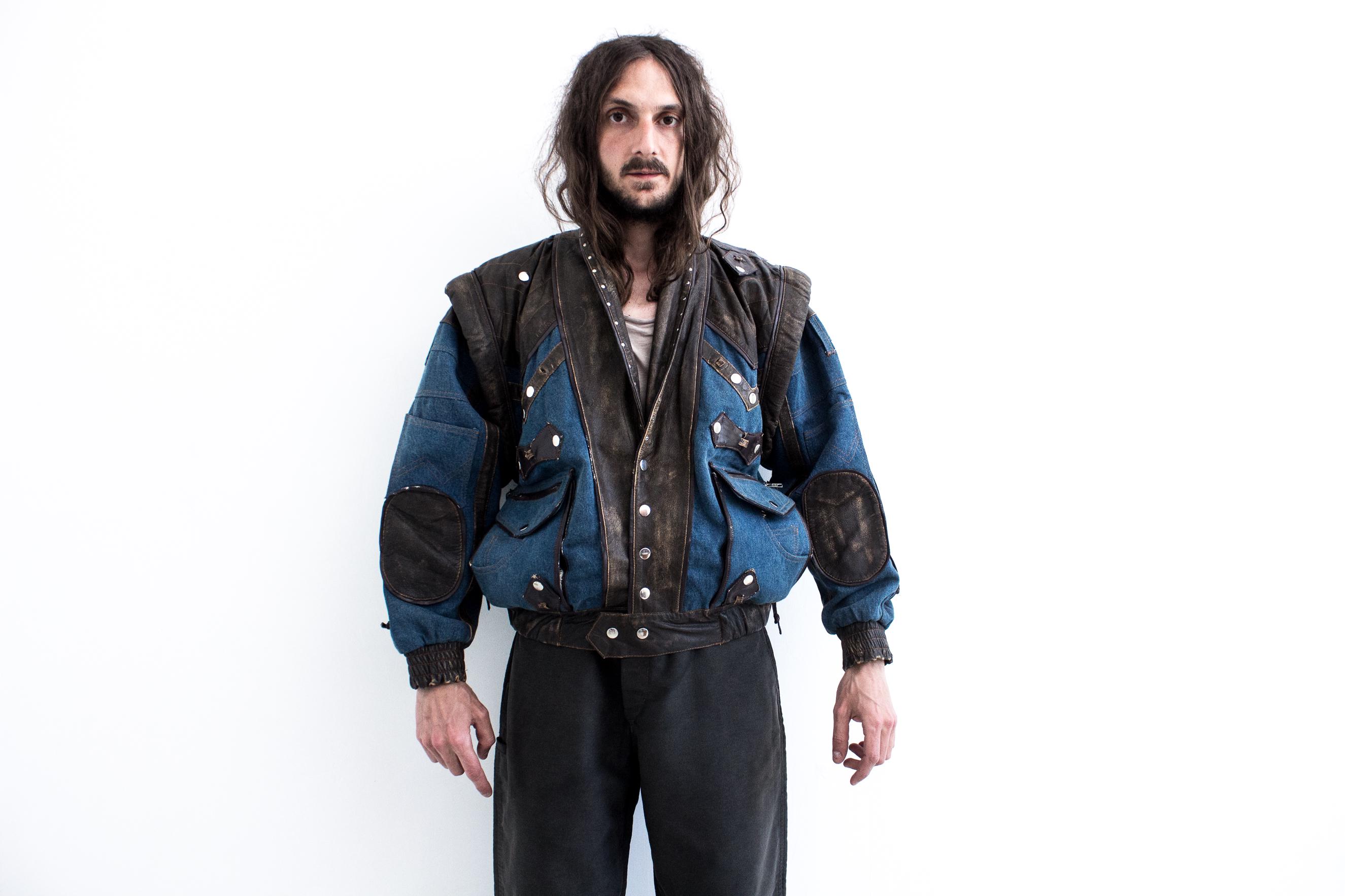 John F Gee Denim Leather Jacket Customised Studded Punk