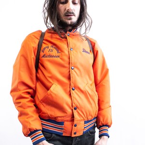 VARSITY Jacket Orange 80s Baseball Jacket . Nylon Starter Jacket Retro Bomber Teddy USA Jacket . Satin Starter jacket University image 5