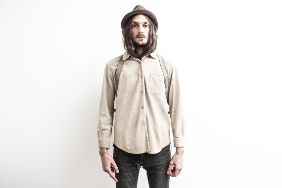 70s Hippie Suede Shirt . Beige Leather Shirt . Bro