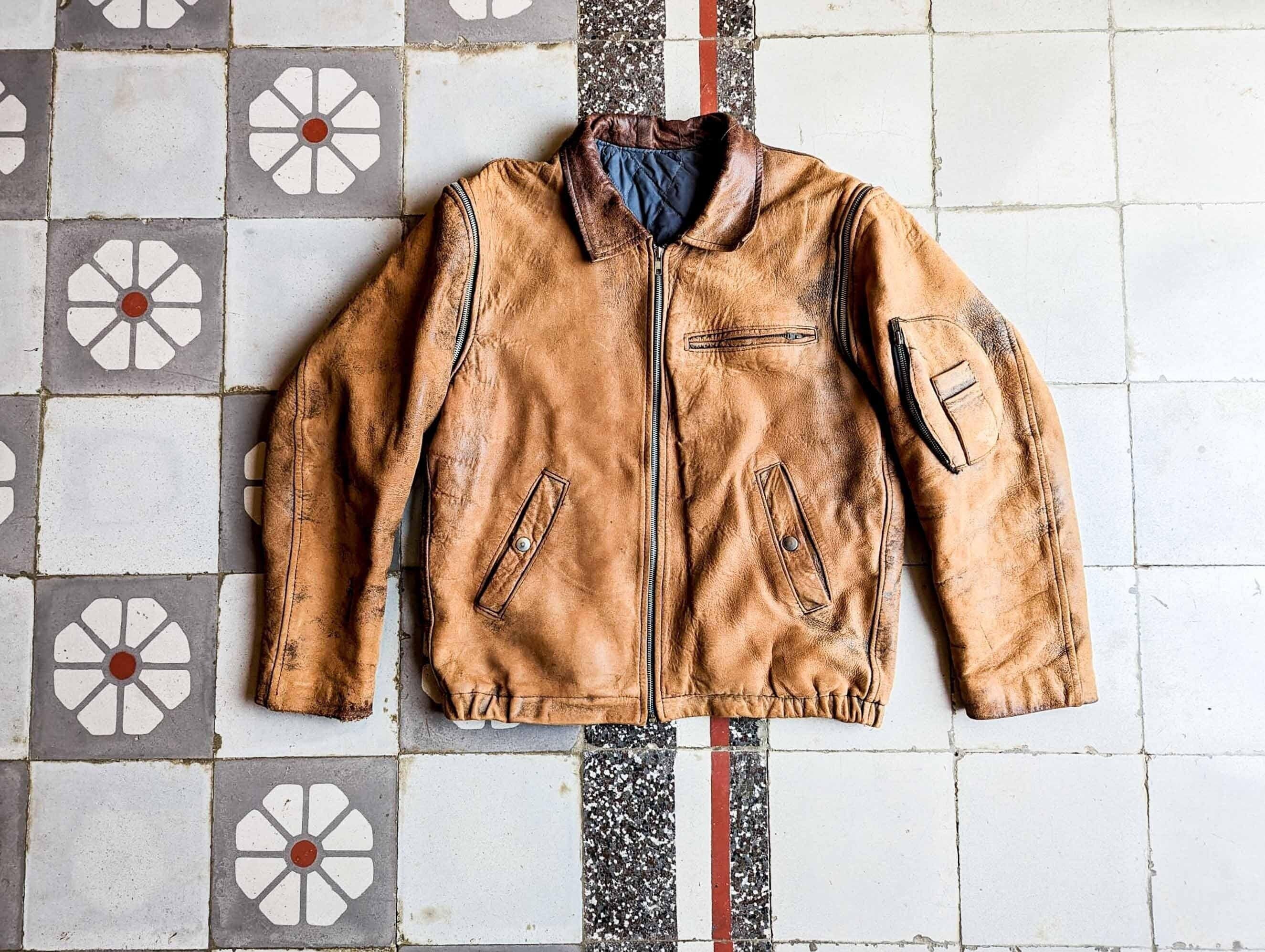 70s French pilot leather jkt ヴィンテージ 70's] French Air Force Pilot Leather Jacket with China Strap