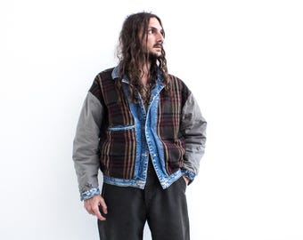 Vintage Gefütterte Jeans Jacke 1980er. Grunge Jeans Bomber Quilted Interior Französisch Vintage.