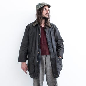 BARBOUR Border Blue Waxed Jacket 1980s . Hunting Country Jacket Wax Retro Hunter Field