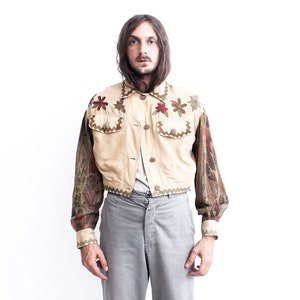 Silk Jacket 1970s Floral Patches Appliqué . Western Hippie Blouse Embroidered Bomber image 9