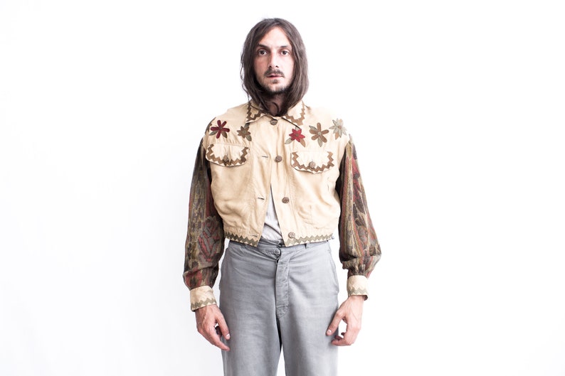 Silk Jacket 1970s Floral Patches Appliqué . Western Hippie Blouse Embroidered Bomber image 9