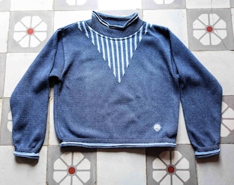 BLUE WILLIS Indigo Ribbed Turtle Neck Sweater____Made In Denmark