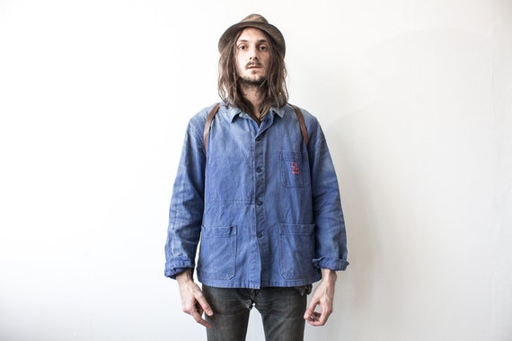 French Chore Jacket . 70s Faded Work Jacket Workwe