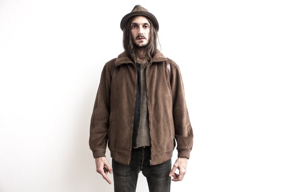 70s Corduroy Jacket . Corduroy Blouson Rustic Bomb