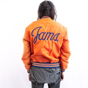 VARSITY Jacket Orange 80s Baseball Jacket . Nylon Starter Jacket Retro Bomber Teddy USA Jacket . Satin Starter jacket University image 7