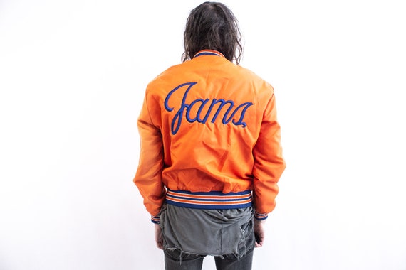 VARSITY Jacket Orange 80s Baseball Jacket . Nylon… - image 7