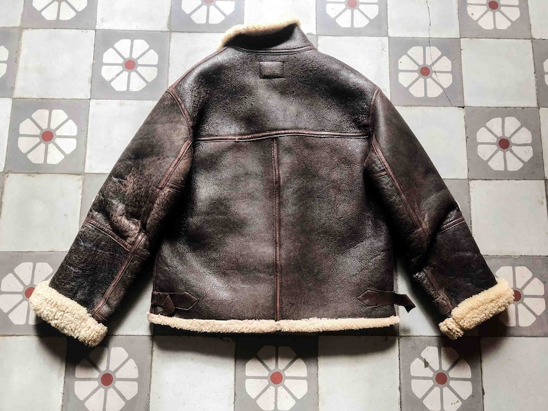 RARE CHIPIE B-3 Aviator Bomber Jacket Pilot 1980s. Sheepskin Winter blouson French Vintage zdjęcie 3