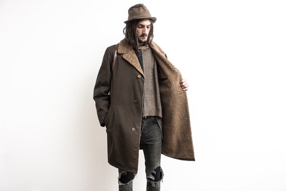 Winter Parka Jacket . 70s Fleeced Duster Jacket .