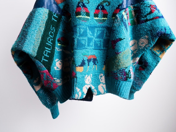 Turquoise Patchwork Tropical Wool Jacket 70s . Ba… - image 15