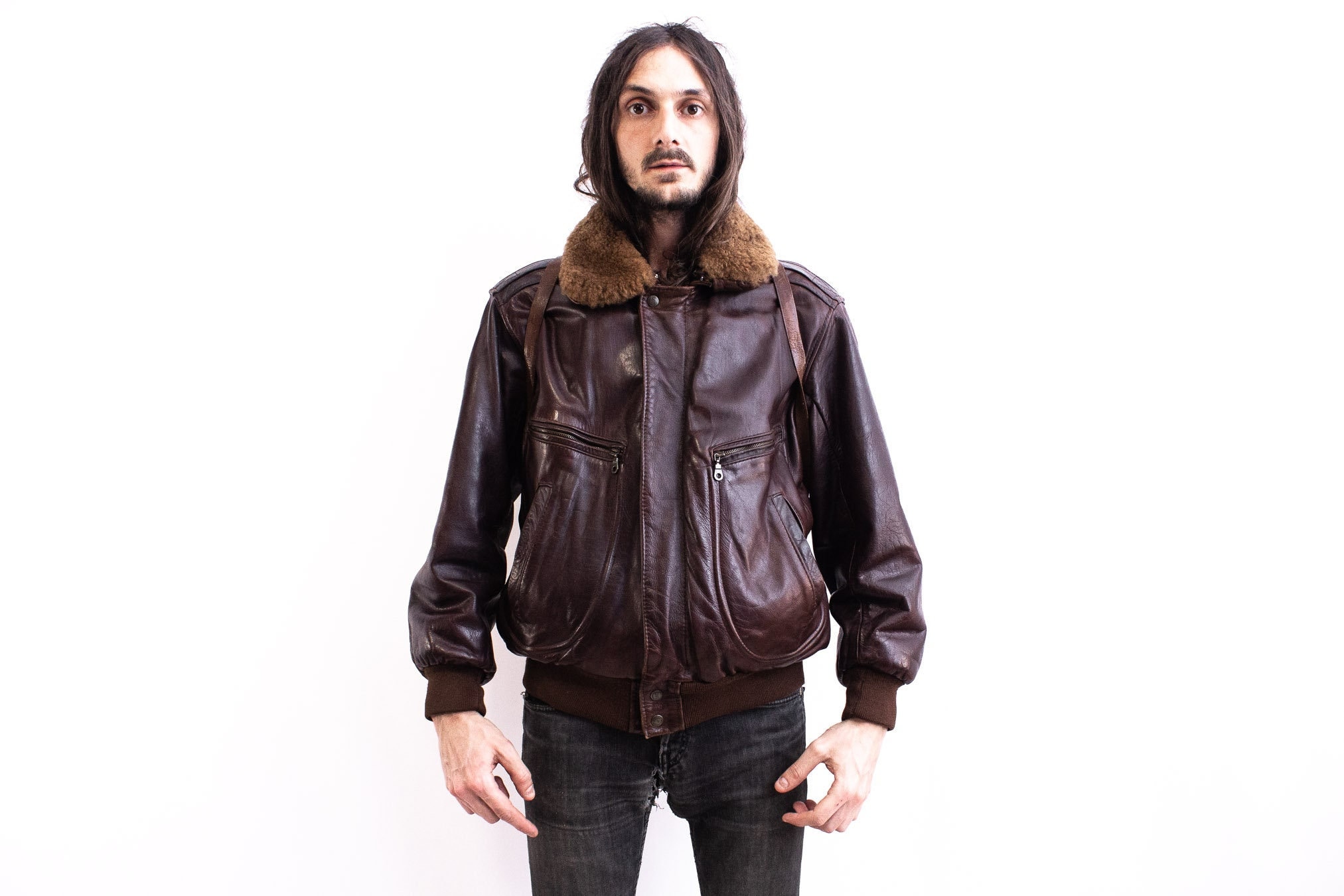 REDSKINS B-32 TYPE Aviator Jacket 80s. Bordeaux Pilot Bomber