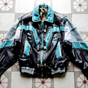 UNIQUE Y2K Customised Denim/Leather Bomber . Cropped Hand made Grunge Jacket Patchwork