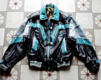 UNIQUE Y2K Customised Denim/Leather Bomber . Cropped Hand made Grunge Jacket Patchwork