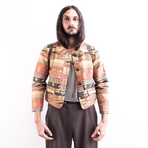Gestreifte Gobelin Jacke. Hippie Hemdjacke. Retro Tribal Shirt Botanic Bluse Überhemd
