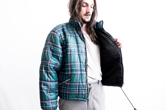 80s Checked Puffer Jacket . Down Bomber Jacket Ch… - image 9