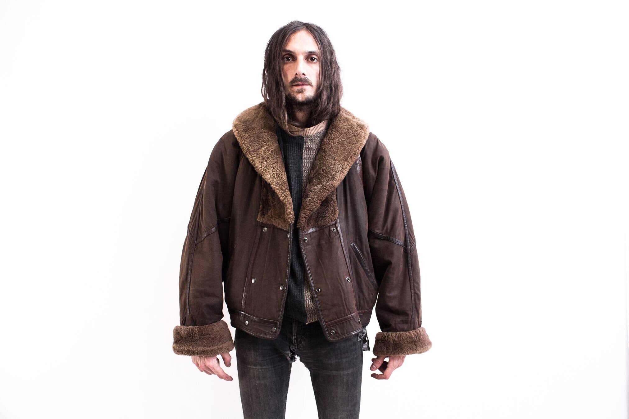 AVIATOR BLOUSON JACKET IN EMBOSSED LAMBSKIN - DARK BROWN