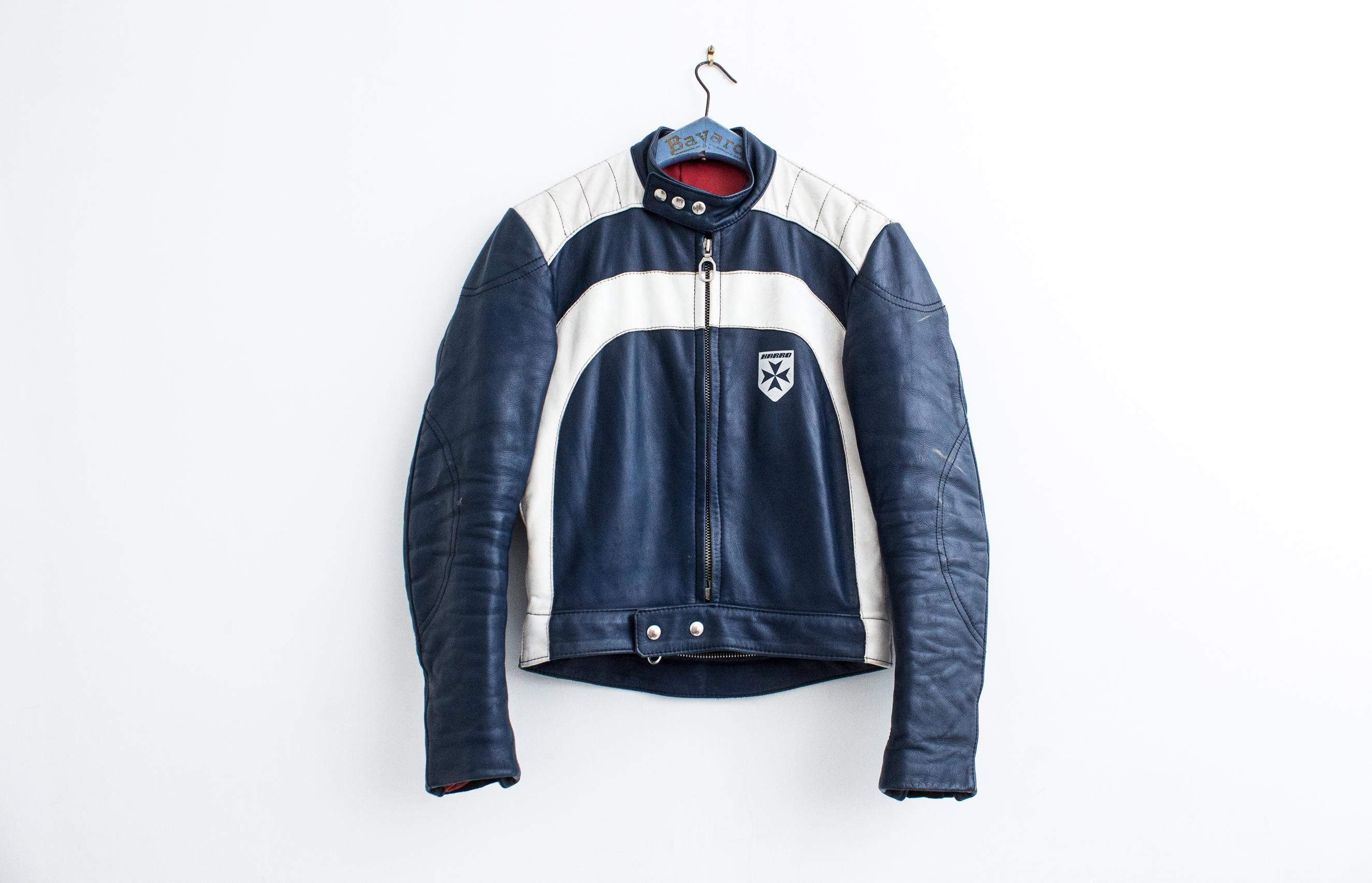 1970s HARRO KOMBI Motorcycle Blue Leather Suit Jacket . Two Piece 