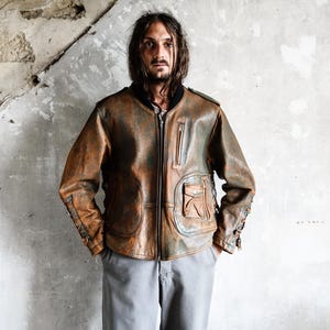 1970s Western Cowboy Biker Jacket. Distressed Avirex Style Rockabilly South West Ranch Leather Jacket image 1