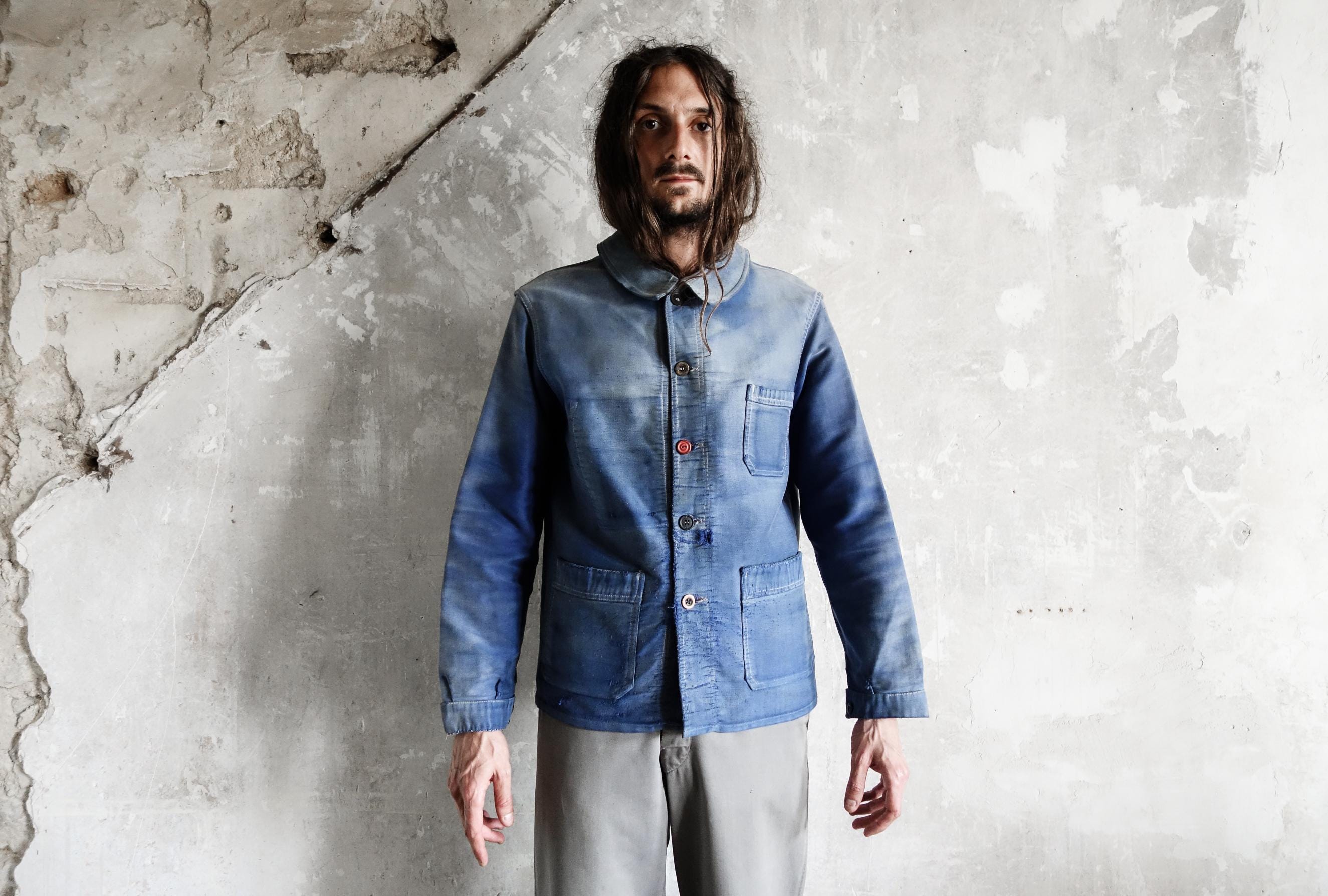 k*u様 40's FRENCH WORK FEDED JACKET 40's] French Vintage Salt & Pepper Work Jacket