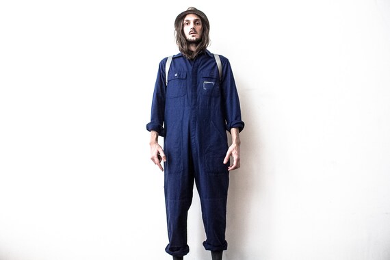 Herringbone Jumpsuit 80s Blue Boiler Suit HBT Retr