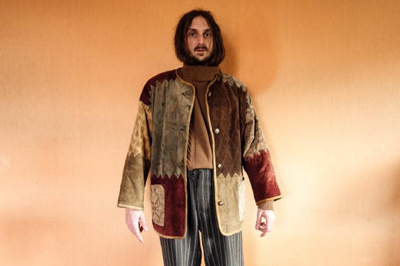 Patchwork Bavarian Suede Jacket 1980s Quilted Aus… - image 1