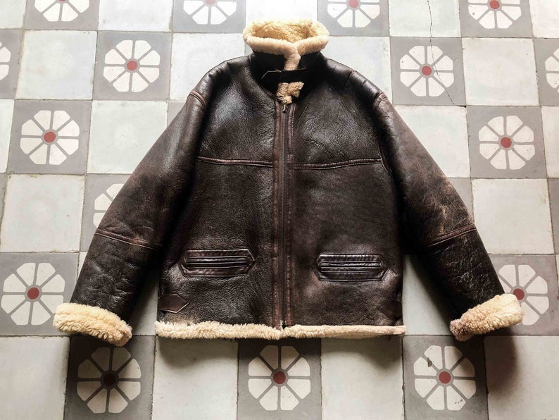 RARE CHIPIE B-3 Aviator Bomber Jacket Pilot 1980s. Sheepskin Winter blouson French Vintage zdjęcie 6