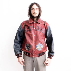 VERY RARE AVIREX Leather Varsity Jacket 1990s . Newark Bears Baseball Jacket Minor League Champions Assn .