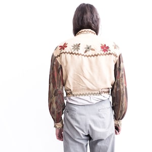Silk Jacket 1970s Floral Patches Appliqué . Western Hippie Blouse Embroidered Bomber image 3