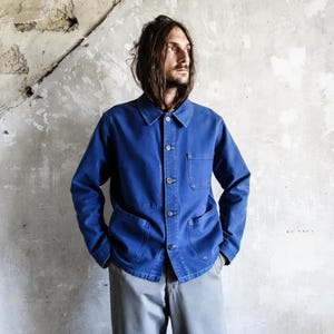 French Work Jacket 1970s . Painter Artist Workwear Jacket . Indigo Chore Coat