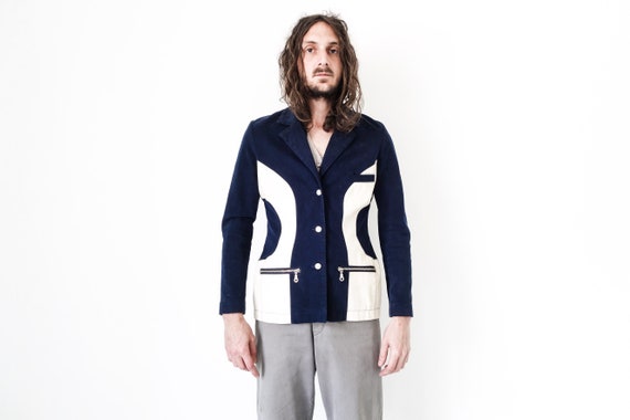 1970s DISCO  Blazer Smoking Jacket . Deep Blue Velvet Spring Over Shirt Rockabilly