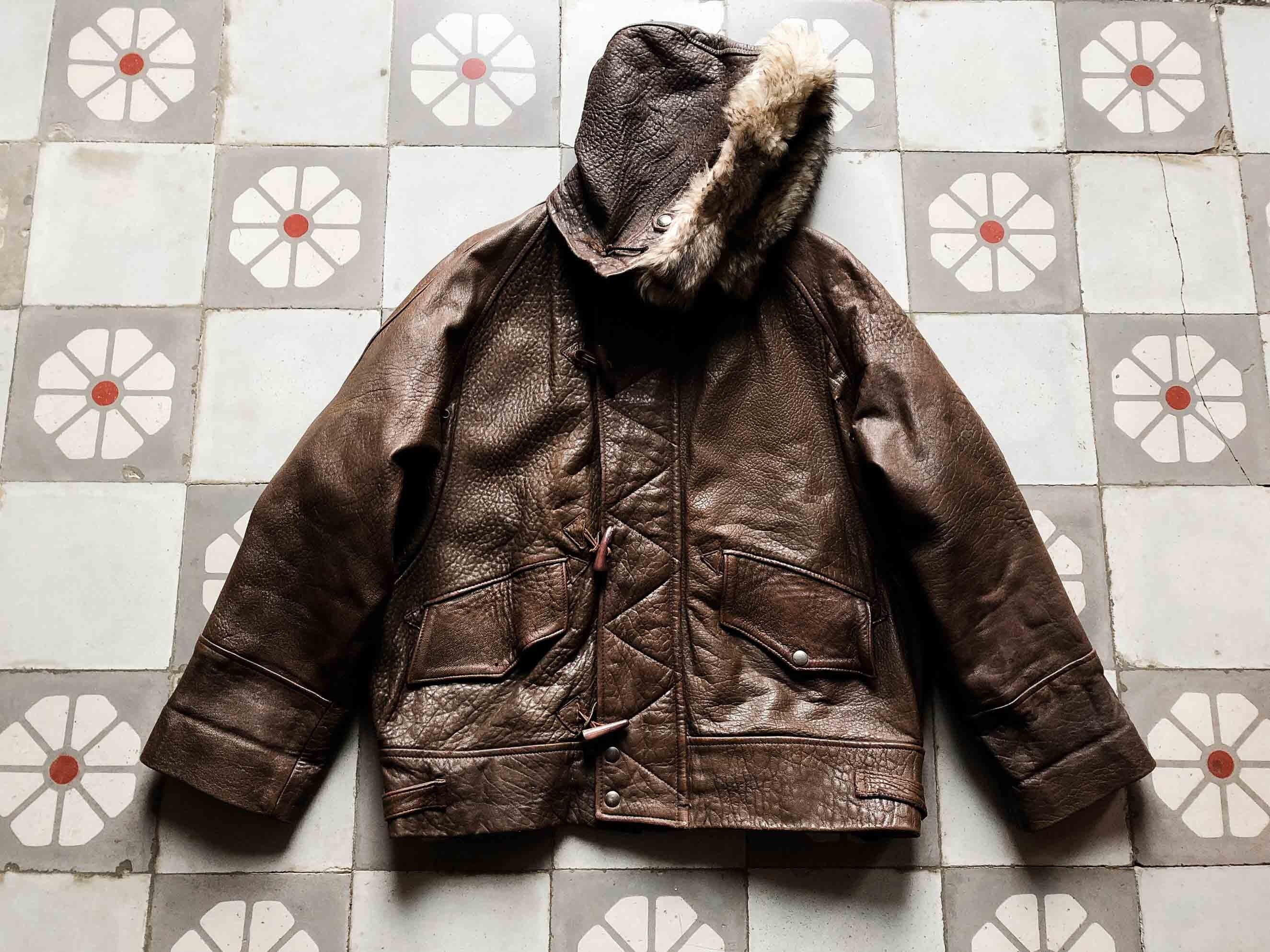 ジャケット・アウター 80's vintage leather long hoodie coat Vintage Black Full Length Leather Jacket, Oversized Long