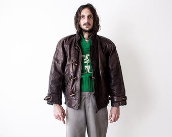 1980s BOXY Bomber Jacket . Chevignon Cotton Leather Jacket