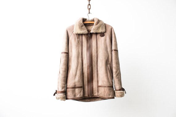 70s Sheepskin Aviator Jacket . Shearling Bomber Fl