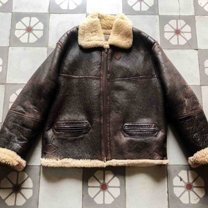 RARE CHIPIE B-3 Aviator Bomber Jacket Pilot 1980s. Sheepskin Winter blouson French Vintage zdjęcie 7