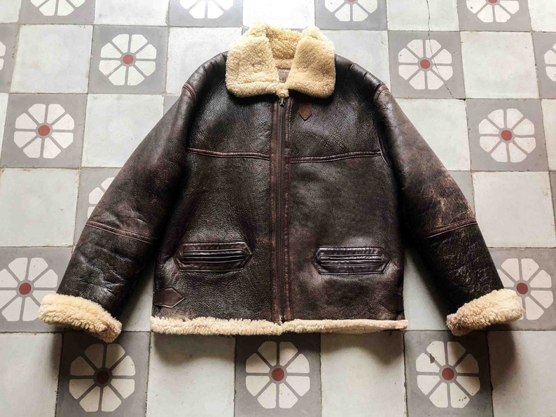 RARE CHIPIE B-3 Aviator Bomber Jacket Pilot 1980s. Sheepskin Winter blouson French Vintage zdjęcie 7