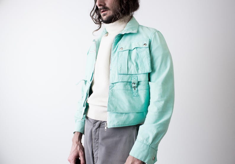 80s Turquoise Workwear Cropped blouson . Utility Jacket Lightweight image 17