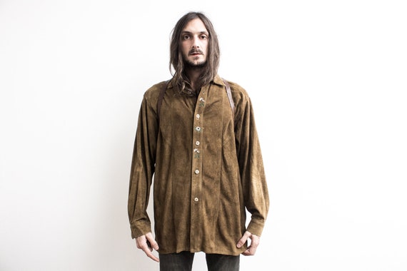 Bavarian Suede Shirt . 1970s Leather Shirt Bavaria