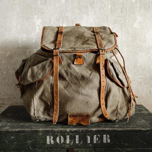 1950s French Army Lafuma Canvas Military Backpack . Hikking Trecking Bag Metal Back Support