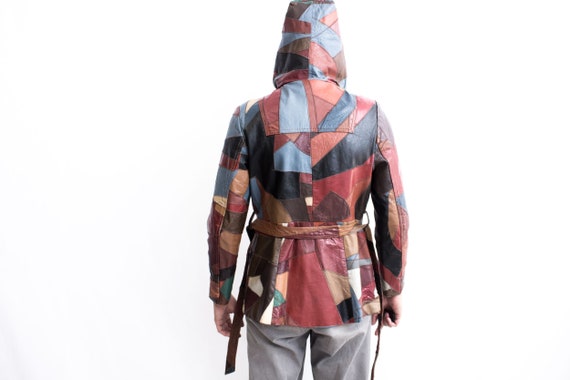70s Patchwork Leather Jacket .  Fish Scale Hooded… - image 7