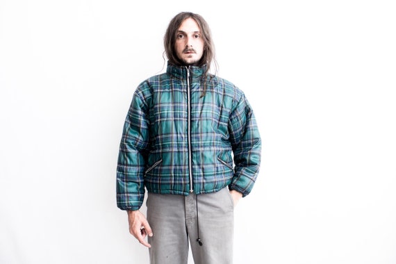 80s Checked Puffer Jacket . Down Bomber Jacket Ch… - image 1